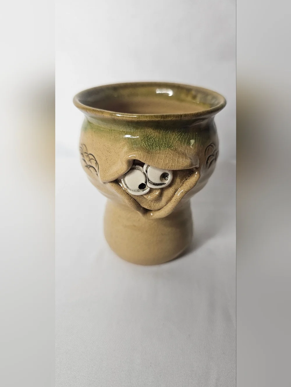 Vintage Pretty Ugly Pottery Wales Face Mug Hand Thrown Studio Art Pottery Vase